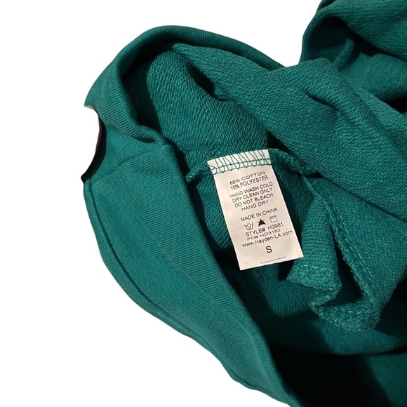 NWT Hayden Los Angeles Mini Emerald Green Sweatshirt Cold Shoulder Dress - Picture 5 of 5